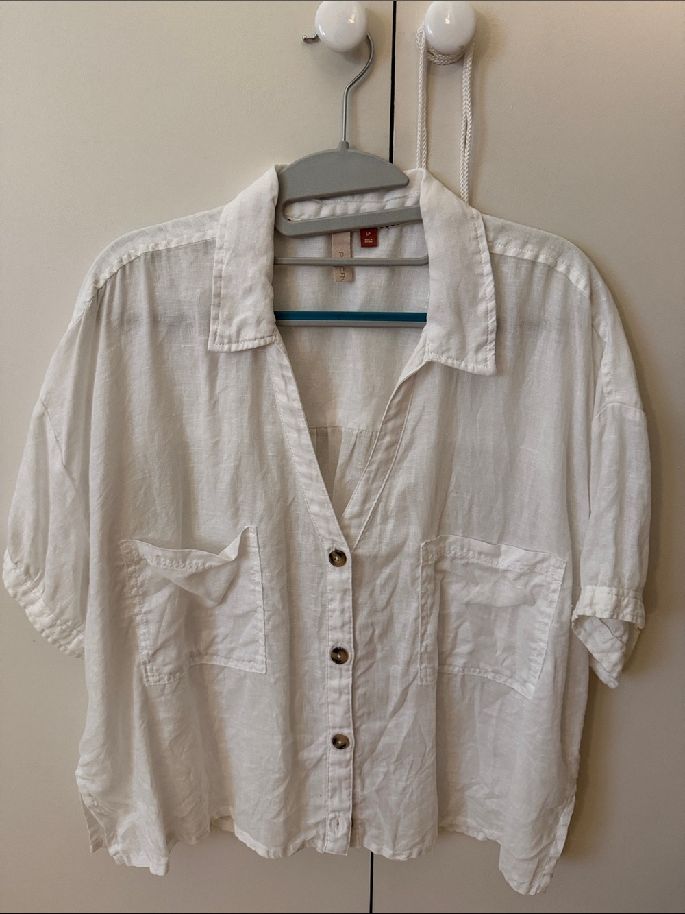 Pilcro 100% Linen White Short-Sleeve Button-Front Shirt from Anthropologie